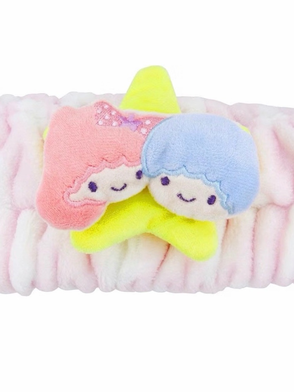 New Little Twin Stars 3D Fuzzy Headband with Pastel Pink and Blue Stars